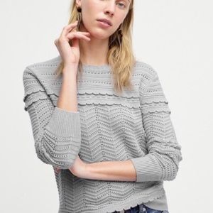 NWT J. Crew Grey Pointelle Scalloped Hem Sweater